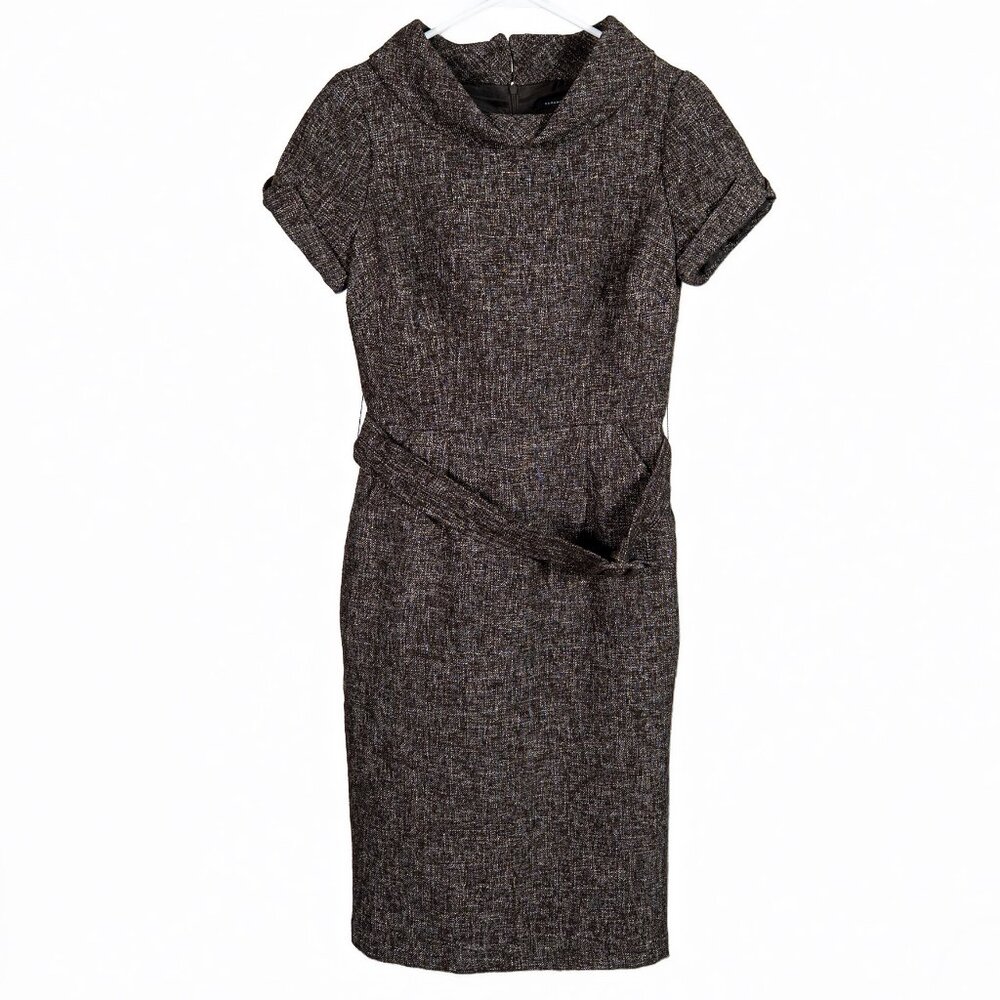 Banana Republic Tweed Sheath Dress Size 4 Brown Metallic Cap Sleeve Career Dress